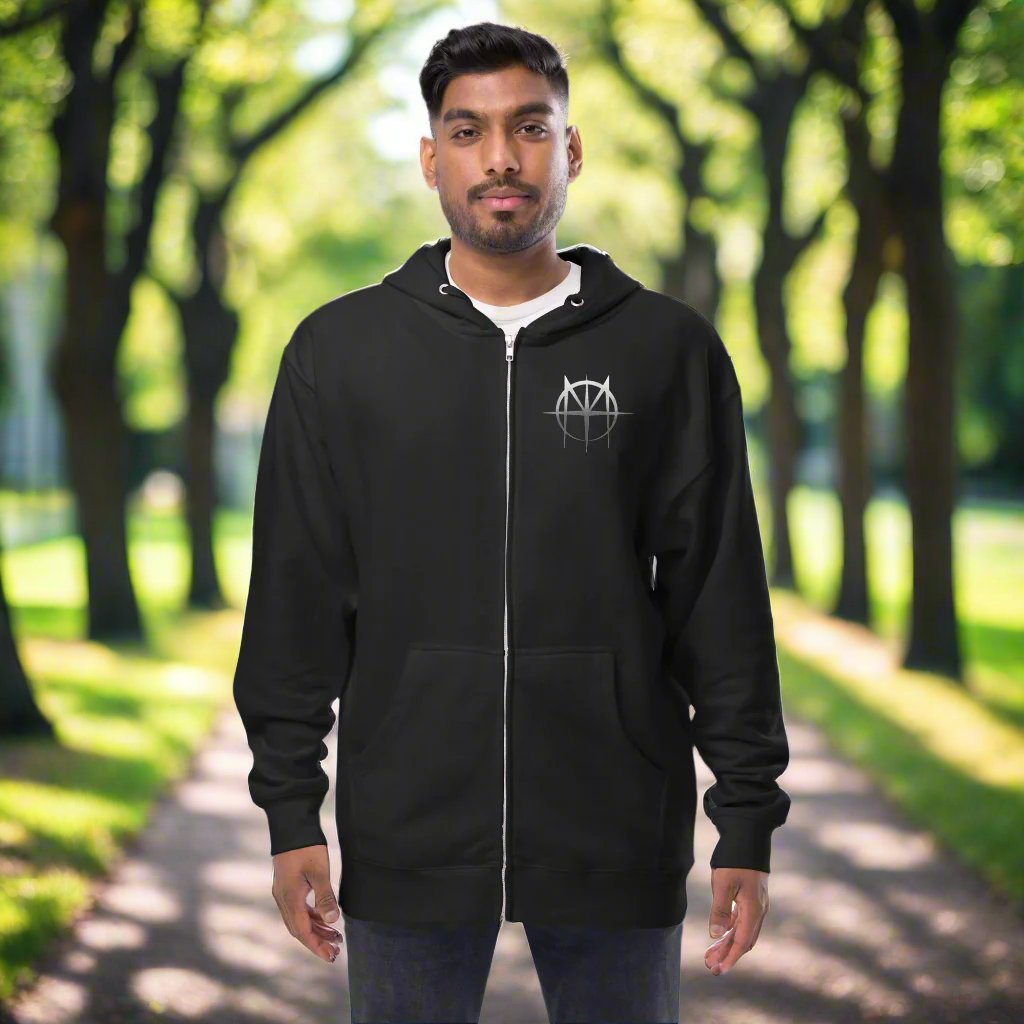 Unisex fleece zip up hoodie M Logo with MTM backprint